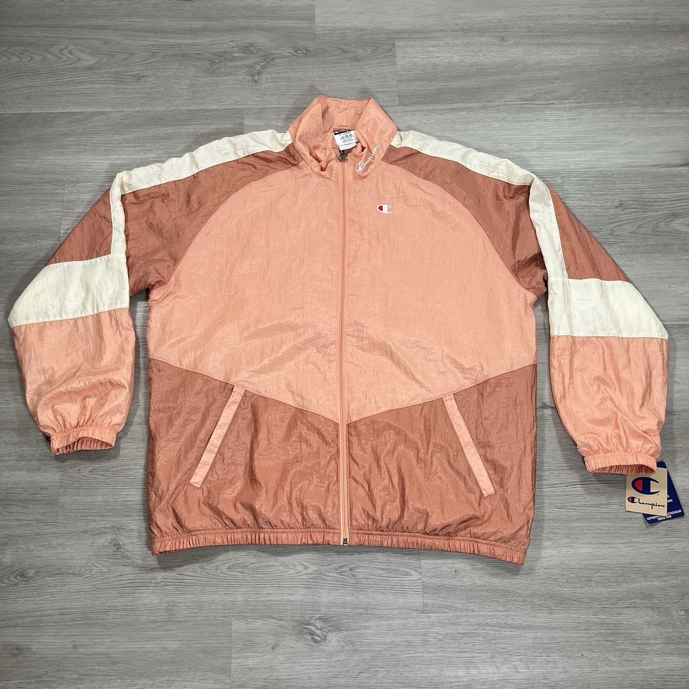 NWT Champion Windbreaker Jacket Mens Extra Large Orange Water-Resistant Full Zip